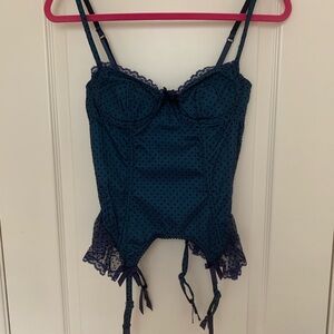 NWT Victoria's Secret Black Polka Dot Corset with Garter Straps